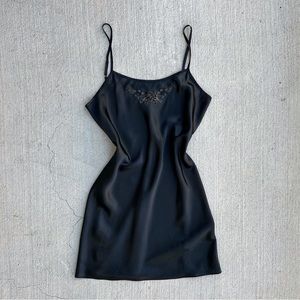 90s black satin slip with gold embroidery